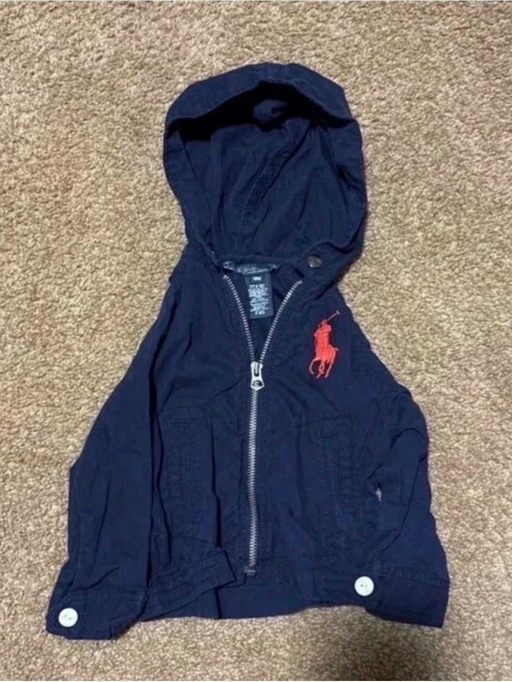 Ralph Lauren Navy Hooded Kids Jacket with Red Polo Emblem